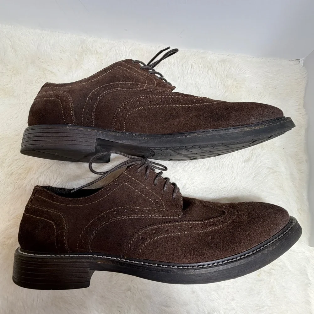 1901 Mason Men's 13M Dark Brown Suede Wingtip Oxford Dress Shoes Brogue Leather